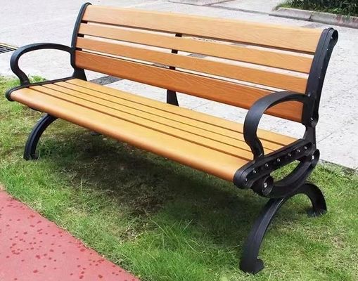 Plástico de acero del salón del almacenamiento del banco WPC de tabla de la silla del jardín del parque público del hierro de madera largo moderno al aire libre del palo fierro